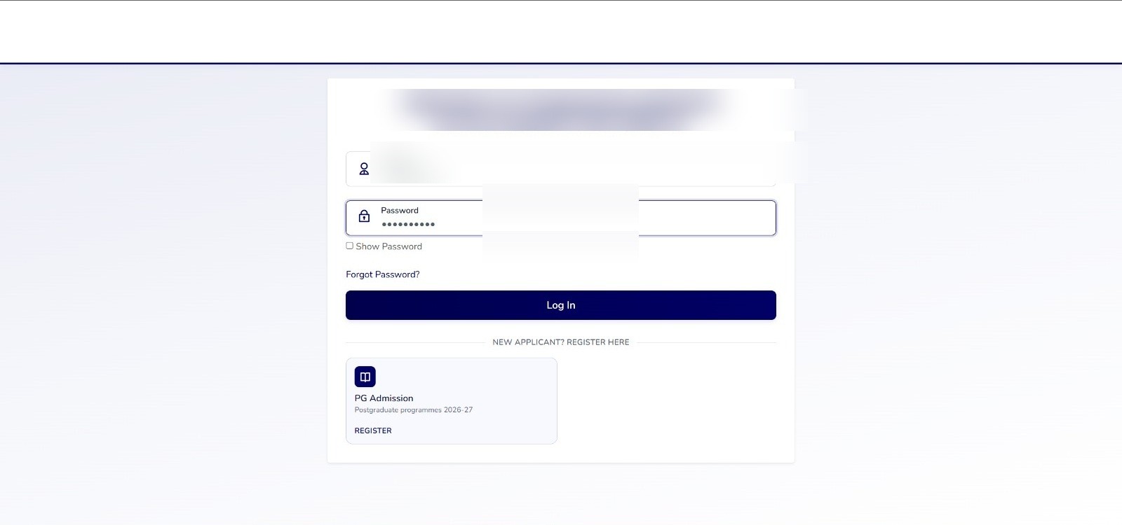 Applicant login and postgraduate registration for 2026–27