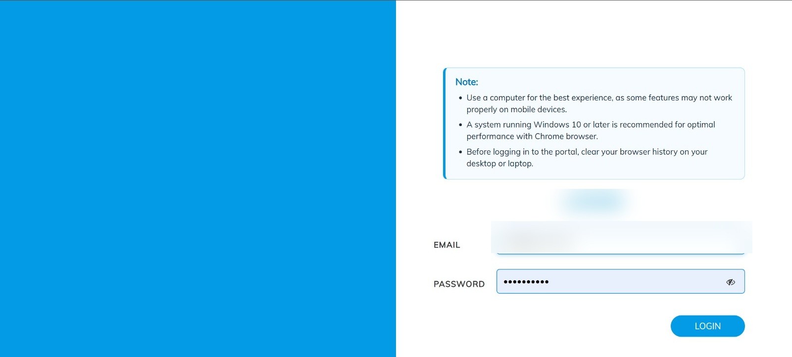 Login for the examination portal
