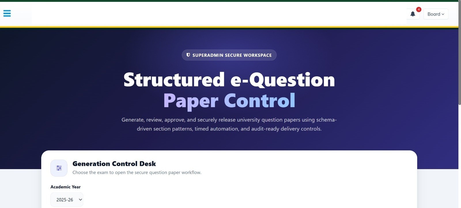 Secure e-question paper control for an examination portal
