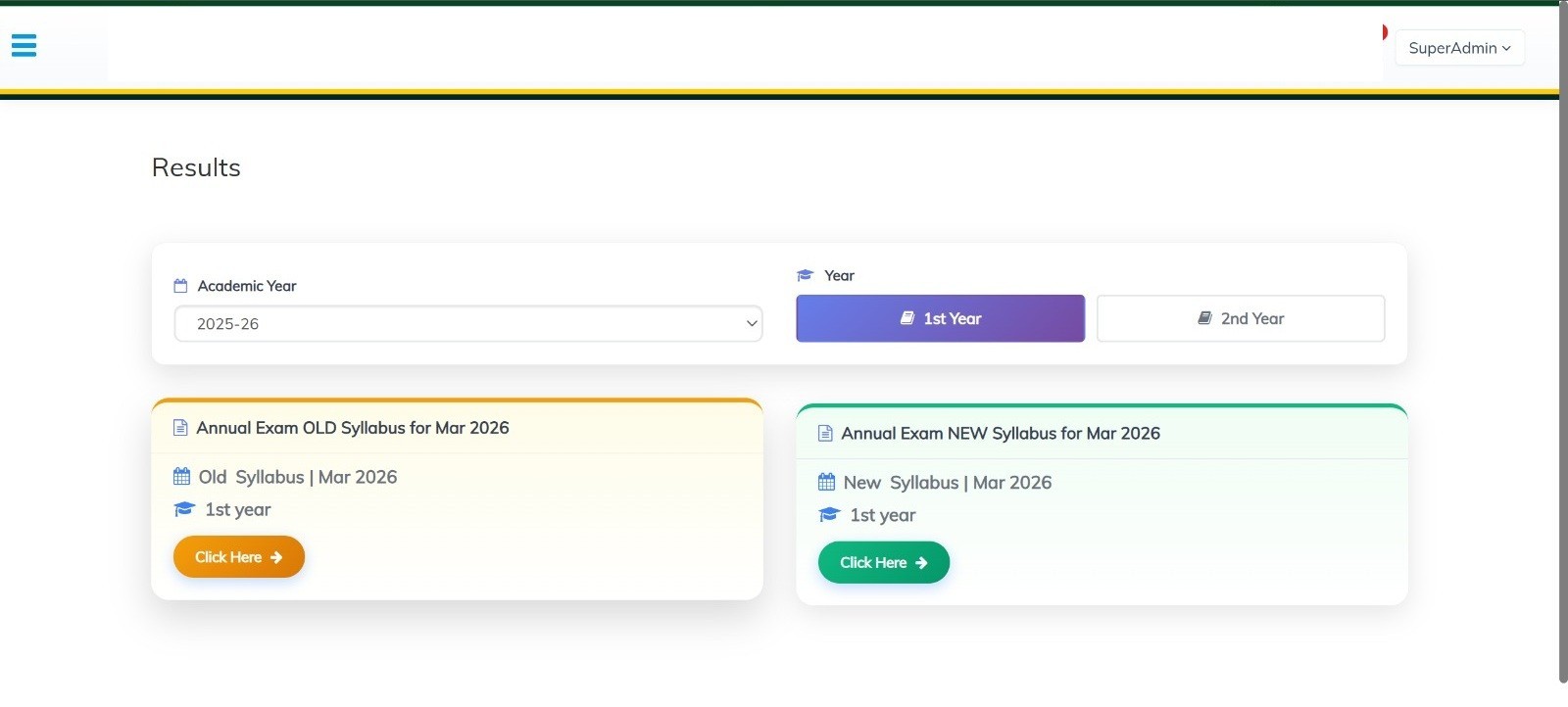 Results desk for old and new syllabus examinations